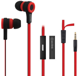 av:Link Rubberised Red & Black Stereo Earphones with Hands-free Mic