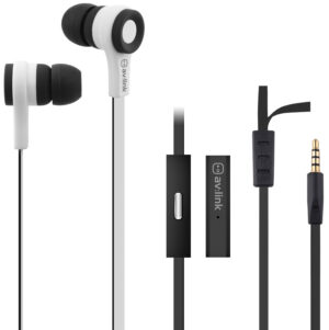 av:Link Rubberised Black & White Stereo Earphones with Hands-free Mic
