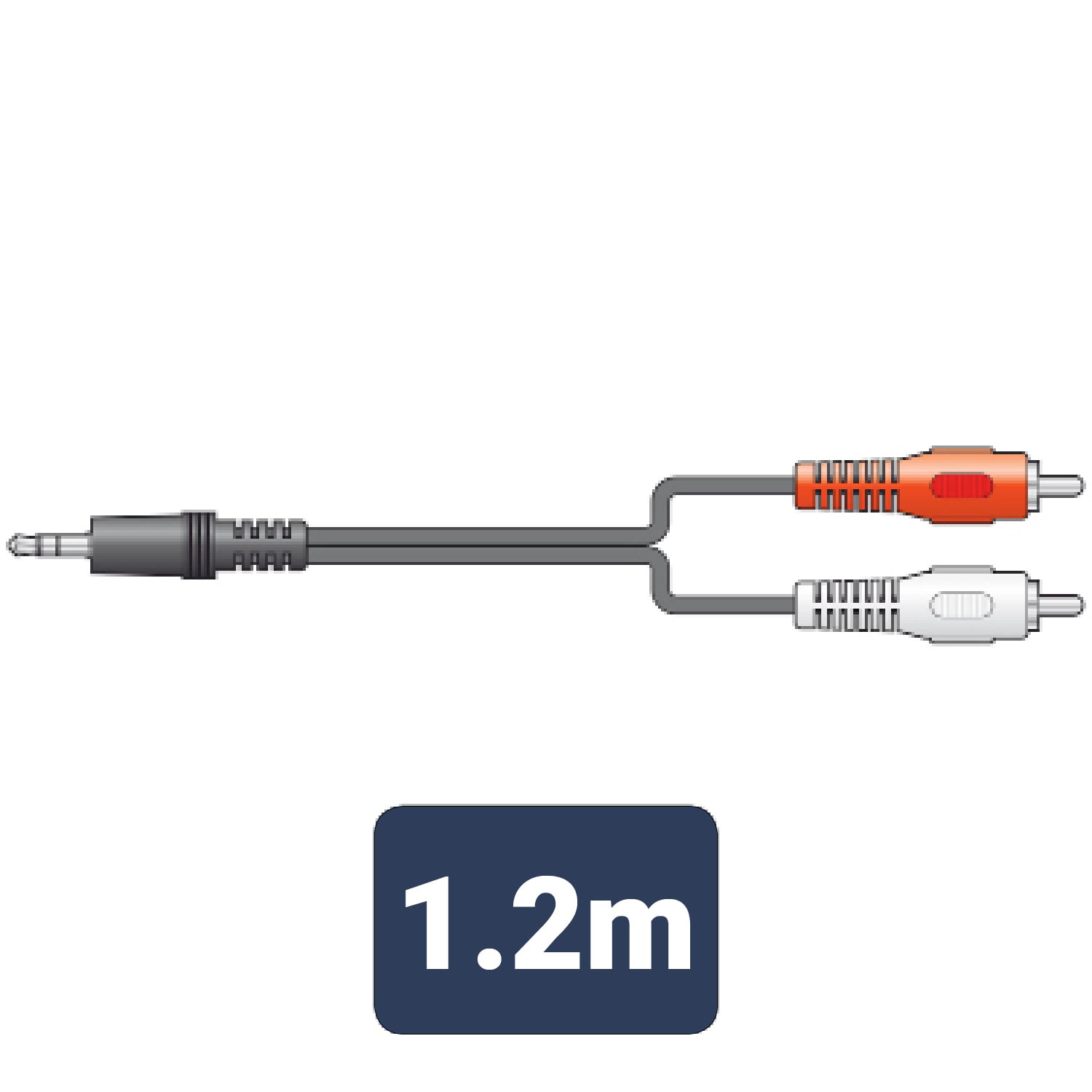3.5mm Stereo Plug to 2 x RCA Plugs Aux Lead - 1.2m Long
