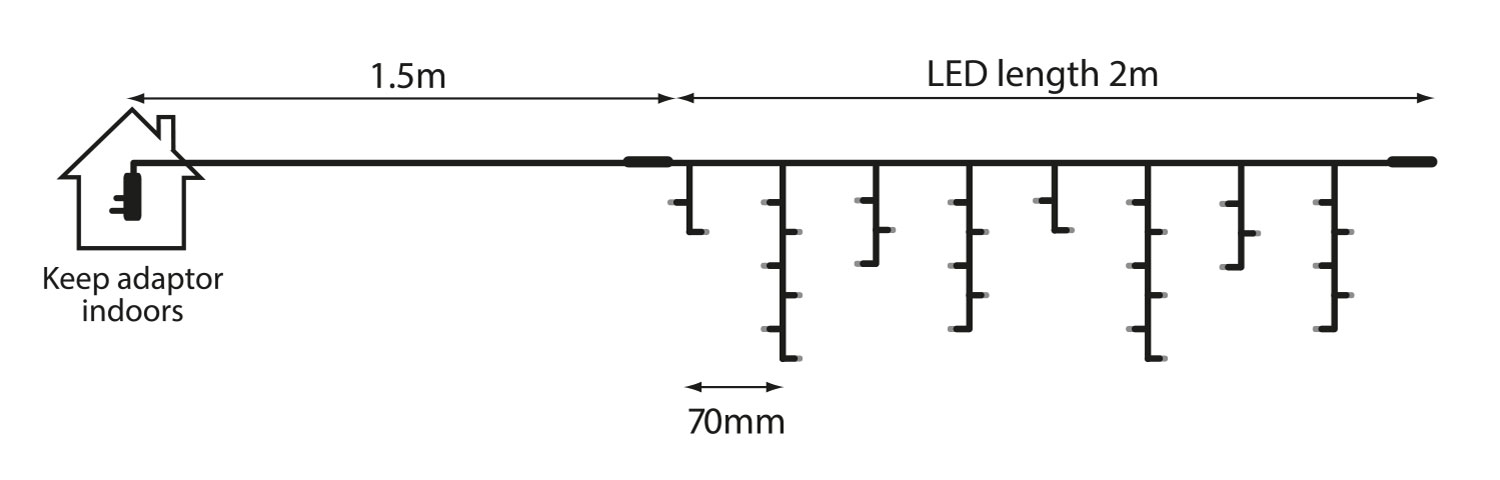 Connectable Icicle-Inspired Outdoor LED String Lights 100 LEDs 2m Warm White - Image 8