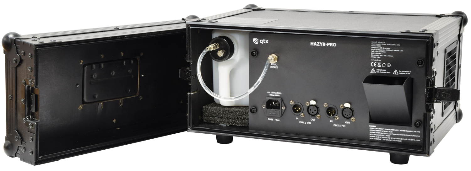 QTX HAZYR-PRO Haze Generator 1000w built into a sturdy Flight Case
