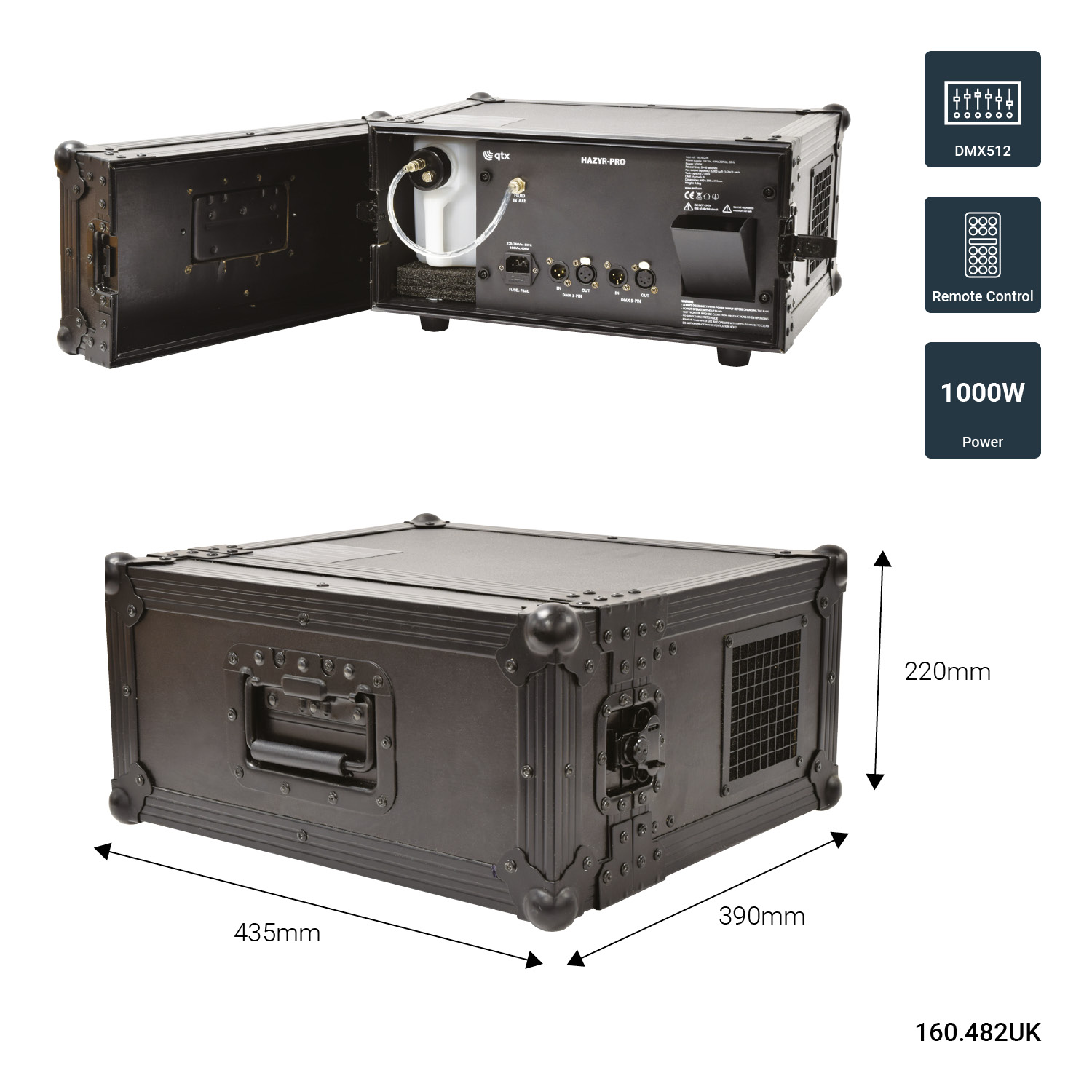 QTX HAZYR-PRO Haze Generator 1000w built into a sturdy Flight Case - Image 6