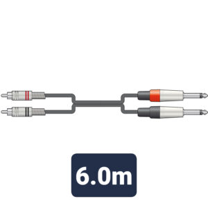 Citronic 2 x 6.3mm Mono Jack Plugs - 2 x RCA Plugs Audio Lead 6m