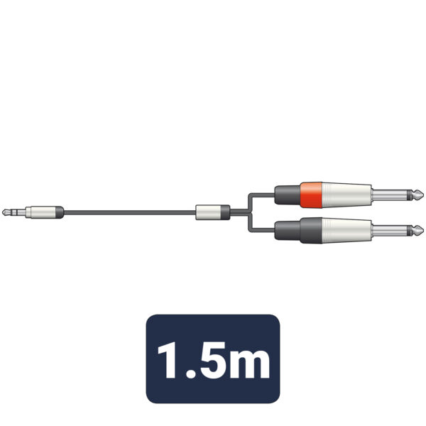 3.5mm Stereo Jack Plug - 2 x 6.3mm Mono Jack Plugs Audio Lead - 1.5m