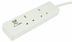 4 Meter UK Extension Lead - 4 Way Gang Socket, White, 240V Mains Power Cable, Indoor/Outdoor Use