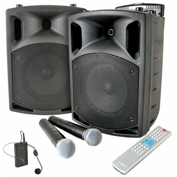 PAV8 Portable PA with Bluetooth, CD/DVD Player, 2 x Handheld Mics + Headset Mic