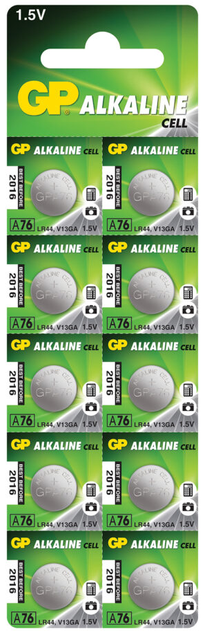 LR44 (A76) ALKALINE BUTTON CELL – 125MAH – 20 PACK