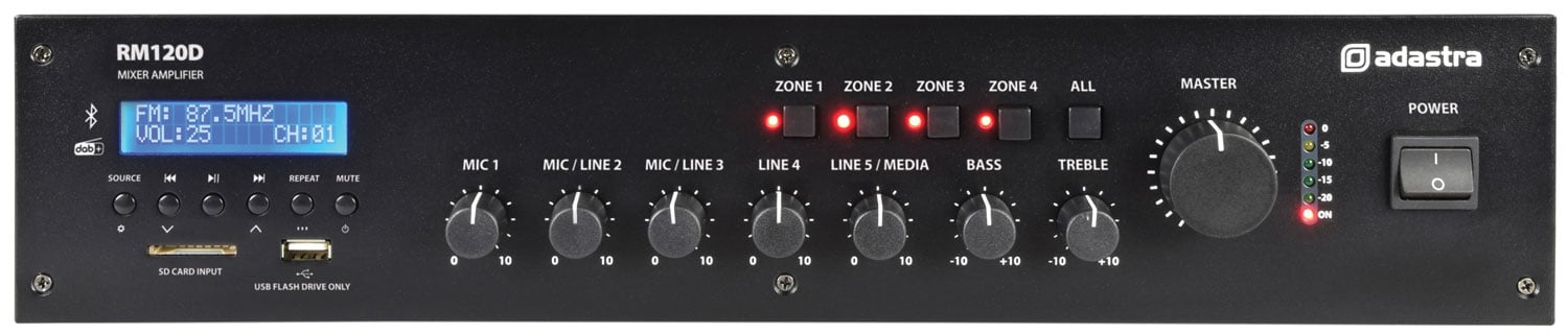 Adastra RM120D 120w 100v Mixer Amplifier with DAB+, Bluetooth and USB/SD