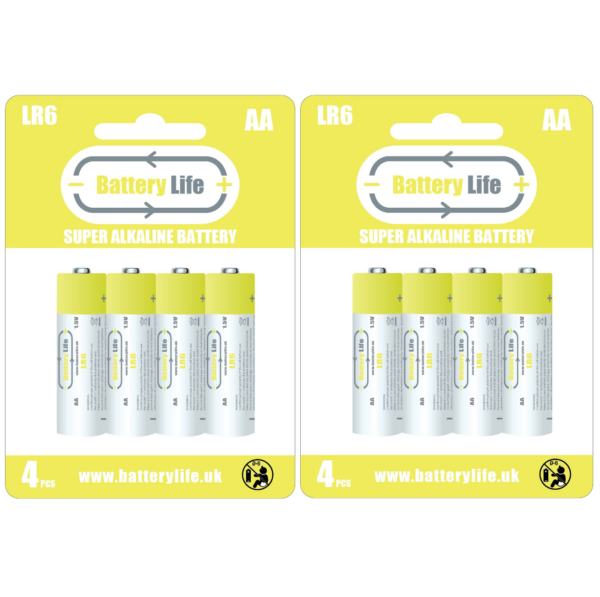 Battery Life AA Super Alkaline Long Lasting Batteries (8 pack) LR6 1.5v (UK Brand)