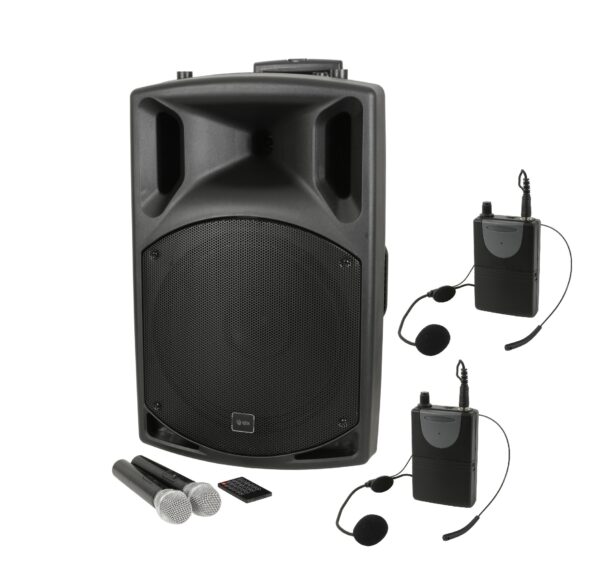 QTX QX15PA-PLUS 200w 15" Portable PA System with Bluetooth - Dual Headset & Handheld Version