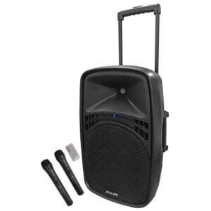Pulse PLS-12PA 12″ 100w Portable PA Speaker System with 2x Wireless Microphones, USB, MP3 & Bluetooth