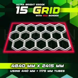Hexagon Lighting 15 Grid System with Red Border – 4840mm X 2415mm