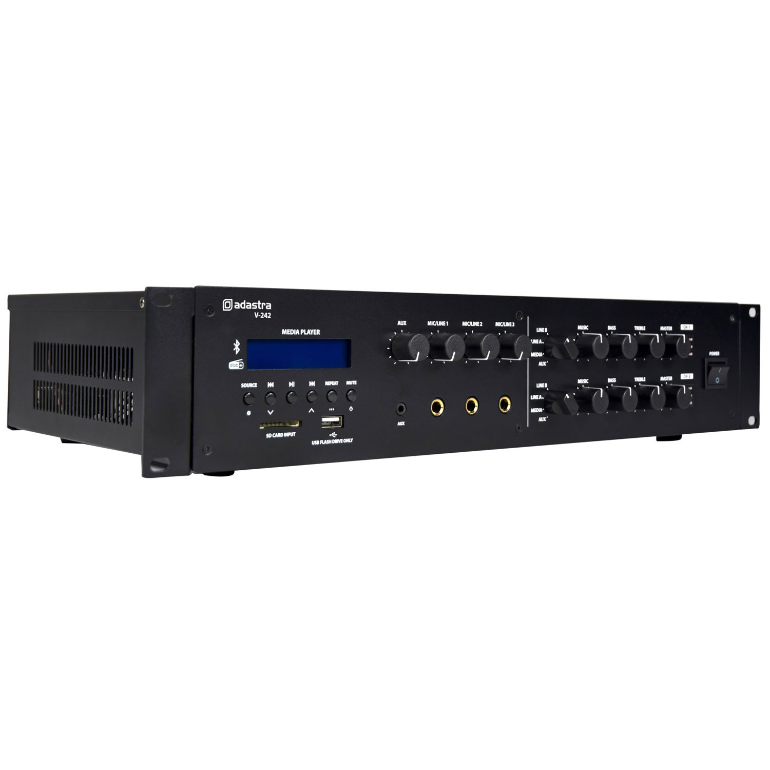 Adastra V-242 Dual Zone 2 x 240w Mixer Amplifier 100v with DAB+/FM/USB/SD/BT - Image 3