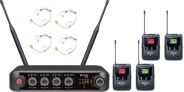 Chord XU4 UHF Microphone System with 4 Bodypacks, 4 Headsets and 4 Lapel Mics
