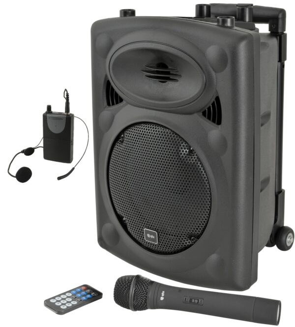 QTX QR8PA Portable PA Speaker with Bluetooth, TWS, wireless UHF Handheld Microphone and Headset with Bodypack