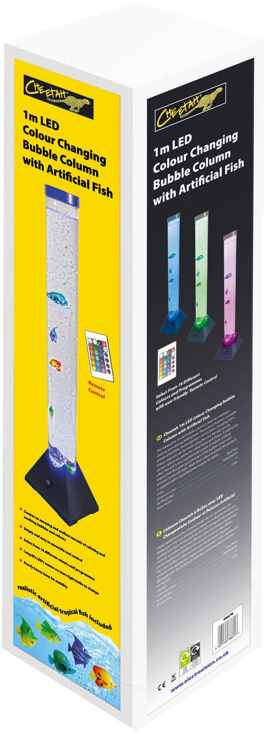 Cheetah 1m LED Colour Changing Bubble Column With Artificial Fish - Image 2