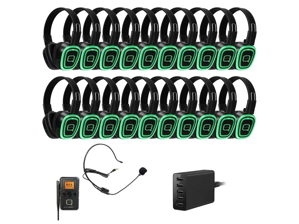 Q Audio 20 Way Silent Disco Bundle With Portable Bluetooth Transmitter & Charger