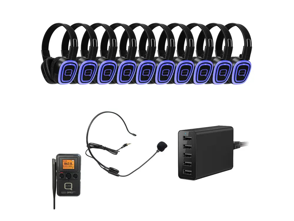 Q Audio 10 Way Silent Disco Bundle With Portable Bluetooth Transmitter & Charger - Image 3