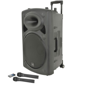 QTX QR15PA Portable PA Speaker with Bluetooth, TWS, 2 x Wireless UHF Handheld Microphones