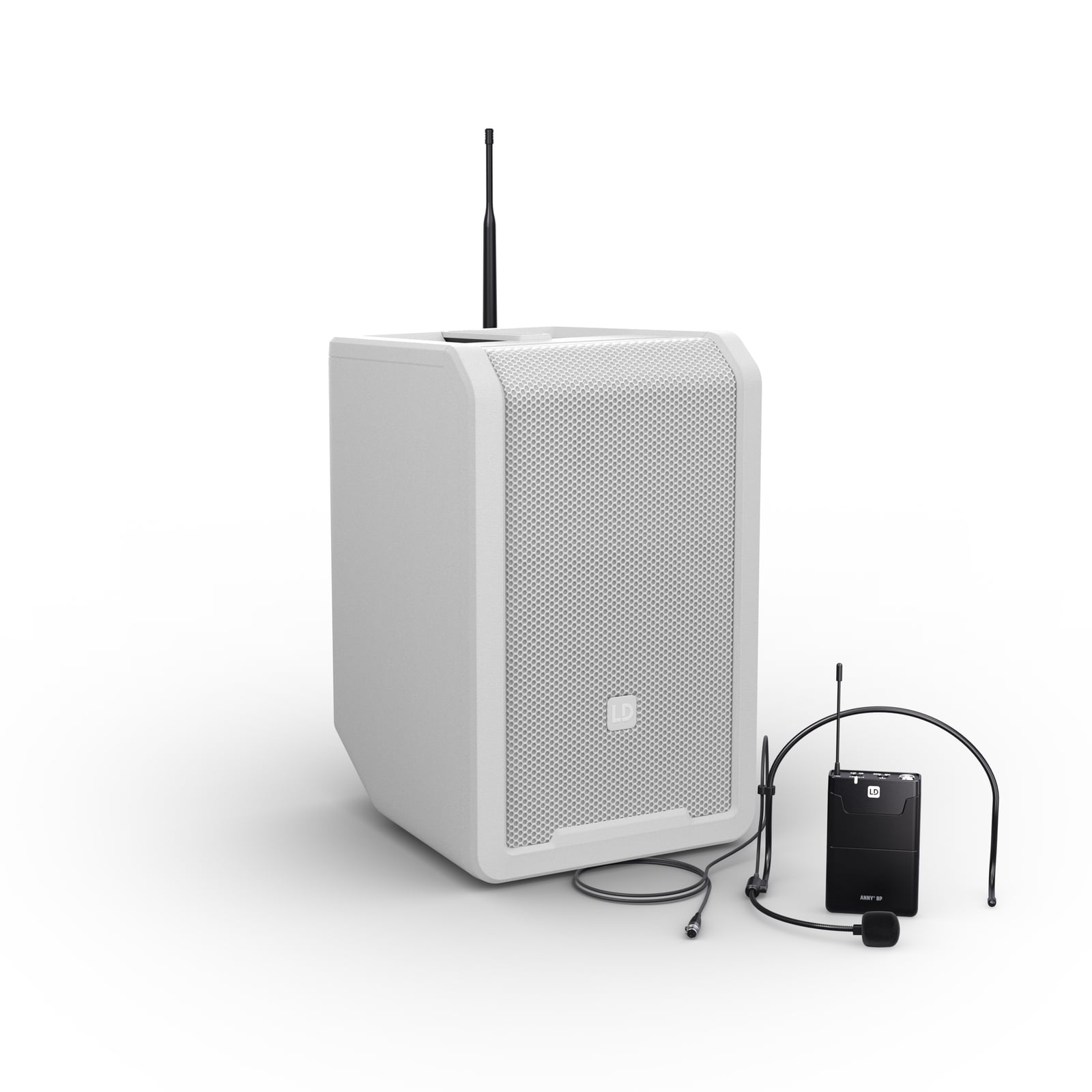 LD Systems ANNY® 8 BPH B8 W Portable Rechargeable Bluetooth® PA Speaker with Headset Mic & Bodypack – Pure White