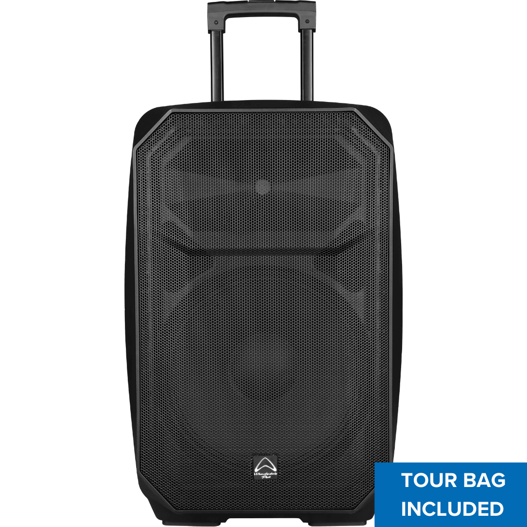 Wharfedale Pro EZ-PZ 100w Portable Battery Powered PA Speaker with 2 Wireless Mics & Tour Bag