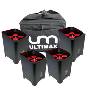 Q-LED Lighting Flux H4IP+ IP Rated Rechargeable RGBW Uplighters with Ultimax Carry Bag (Pack Of 4)
