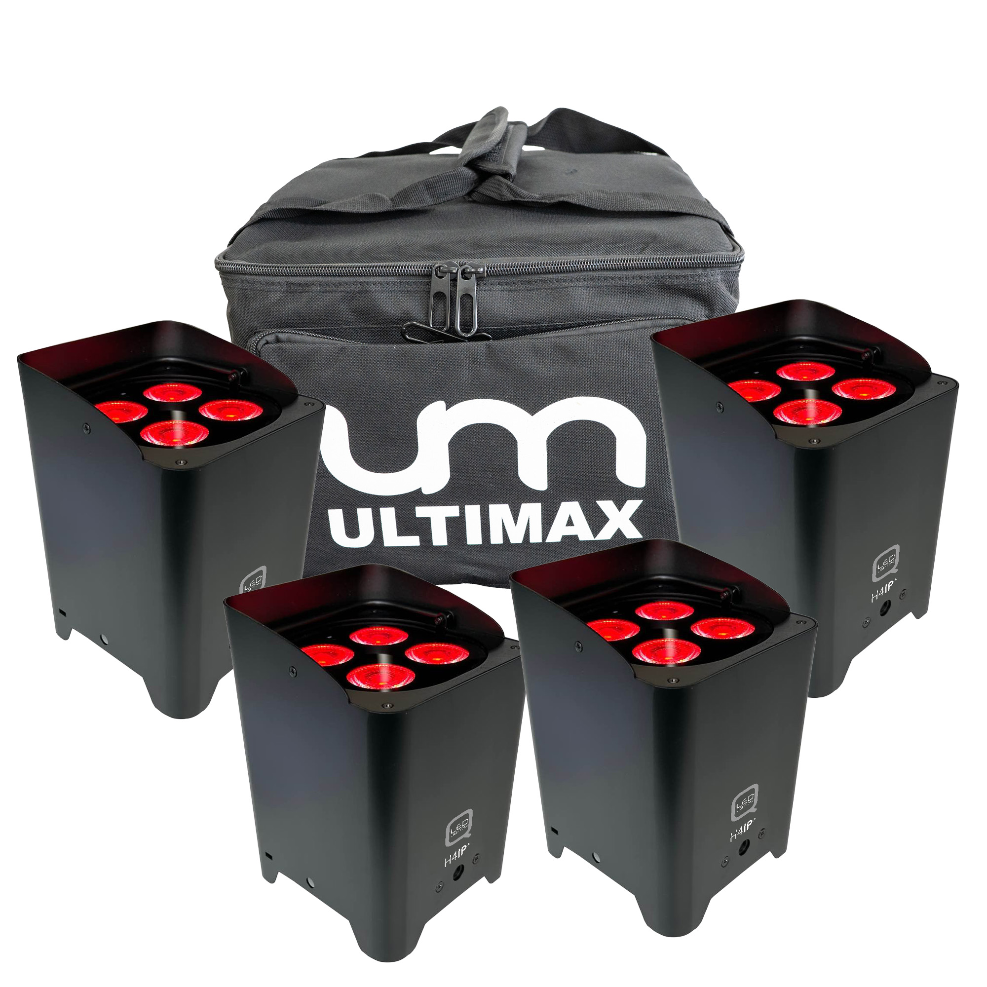 Q-LED Lighting Flux H4IP+ IP Rated Rechargeable RGBW Uplighters with Ultimax Carry Bag (Pack Of 4)
