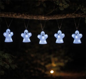 Set of 5 Acrylic Ghost Lights with 40 White LED Outdoor Battery Decoration