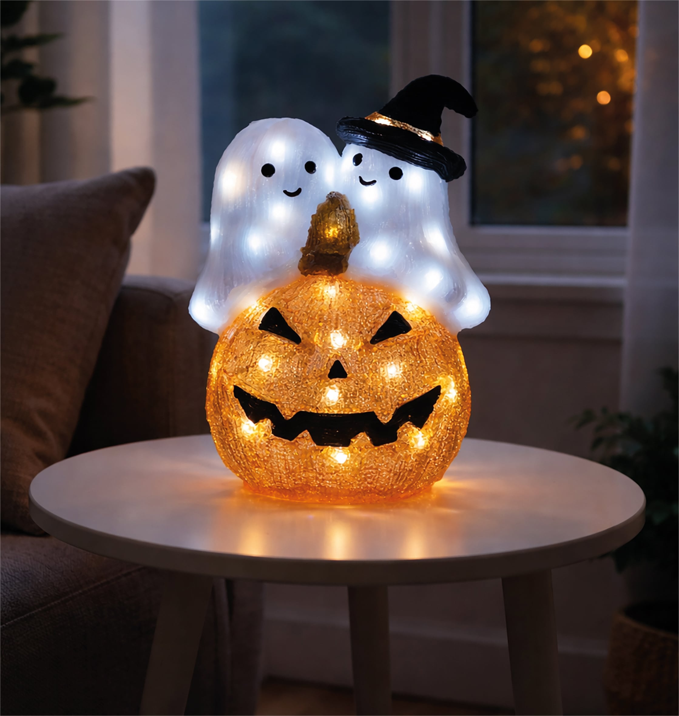 White LED Pumpkin and Ghost Outdoor Halloween Decoration with Timer