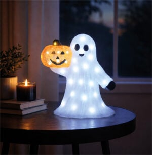 White LED Ghost Holding Pumpkin Outdoor Halloween Decoration