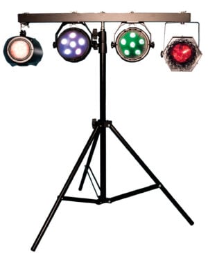 Mobile DJ Lighting Kit with 4 LED Lighting Effects, T-Bar Stand and Sound to Light Mode